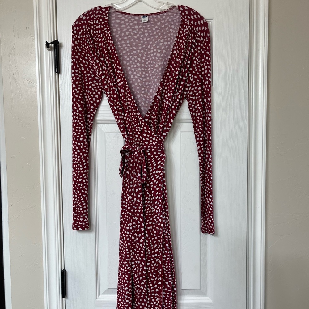 Old Navy Red Long Sleeve Wrap Dress